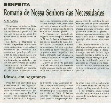 Notícia publicada na Comarca de Arganil, em 1 de Outubro de 2008
