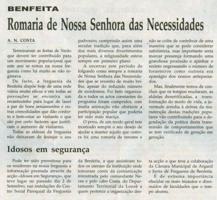 Notícia publicada na Comarca de Arganil, em 1 de Outubro de 2008