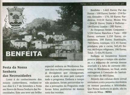 Notícia publicada no Jornal de Arganil, em 9 de Outubro de 2008