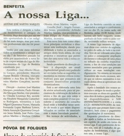 Notícia publicada na Comarca de Arganil, em 5 de Novembro de 2008