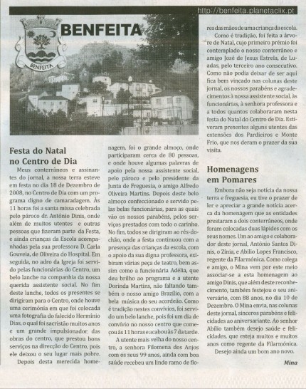 Notícia publicada no Jornal de Arganil, em 1 de Janeiro de 2009