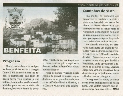 Notícia publicada no Jornal de Arganil, em 19 de Março de 2009