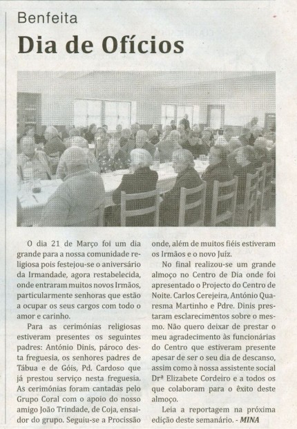 Notícia publicada no Jornal de Arganil, em 26 de Março de 2009