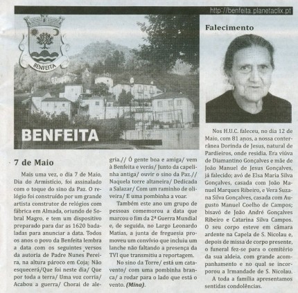 Notícia publicada no Jornal de Arganil, em 28 de Maio de 2009