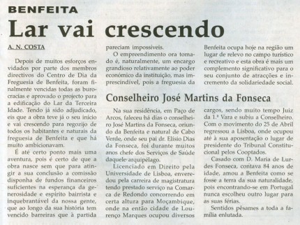Notícia publicada na Comarca de Arganil, em 3 de Junho de 2009