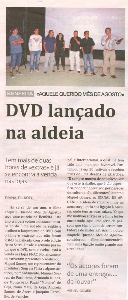 Notícia publicada no Jornal de Arganil, em 3 de Setembro de 2009