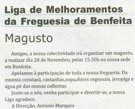 Notícia publicada no Jornal de Arganil, em 12 de Novembro de 2009