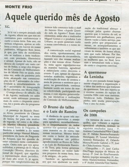 Notícia publicada na Comarca de Arganil, em 29 de Outubro de 2008