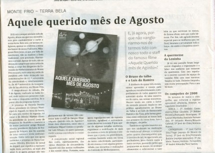 Notícia publicada no Jornal de Arganil, em 30 de Outubro de 2008