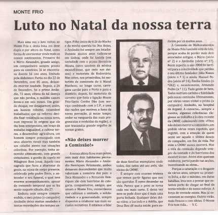 Notícia publicada no Jornal de Arganil, em 15 de Janeiro de 2009 