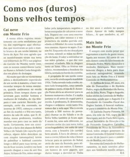 Notícia publicada no Jornal de Arganil, em 19 de Fevereiro de 2009 