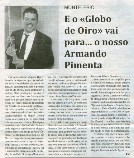 Notícia publicada no Jornal de Arganil, em 4 de Junho de 2009 
