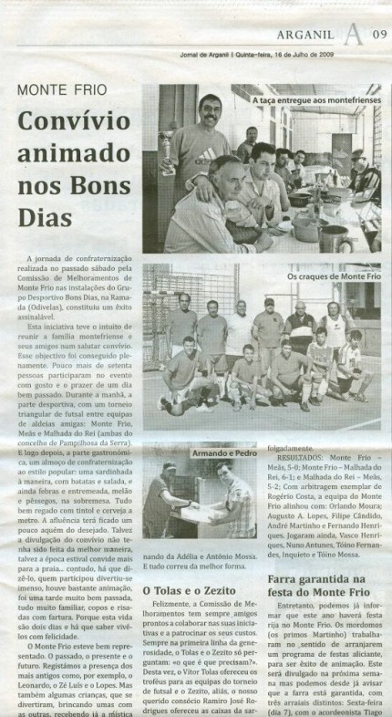 Notícia publicada no Jornal de Arganil, em 16 de Julho de 2009 