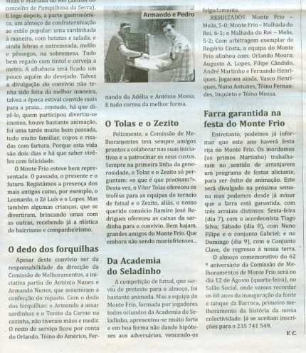 Notícia publicada no Jornal de Arganil, em 16 de Julho de 2009 (continuação) 