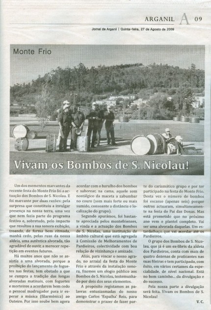 Notícia publicada no Jornal de Arganil, em 27 de Agosto de 2009 