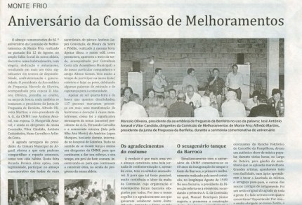 Notícia publicada no Jornal de Arganil, em 10 de Setembro de 2009 