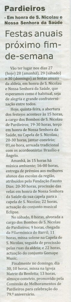 Notícia publicada no Jornal de Arganil, em 27 de Agosto de 2009 