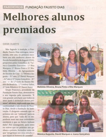 Notícia publicada no Jornal de Arganil, em 3 de Setembro de 2009 