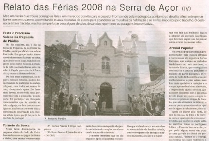 Notícia publicada no Jornal de Arganil, em 2 de Outubro de 2008  
