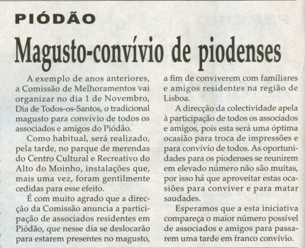 Notícia publicada na Comarca de Arganil, em 22 de Outubro de 2008