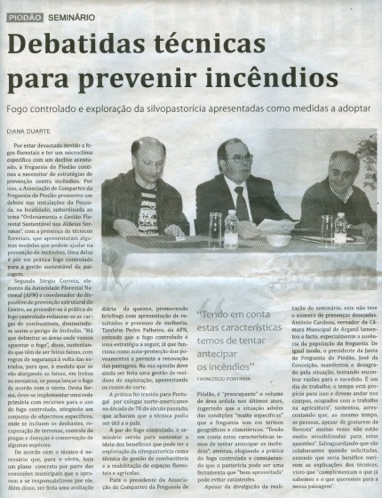 Notícia publicada no Jornal de Arganil, em 26 de Fevereiro de 2009