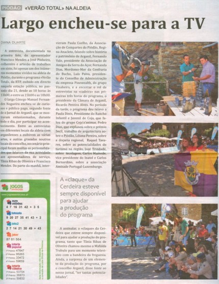 Notícia publicada no Jornal de Arganil, em 27 de Agosto de 2009