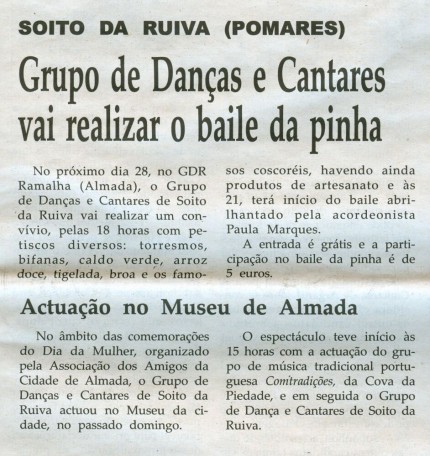 Notícia publicada na Comarca de Arganil, em 18 de Março de 2009