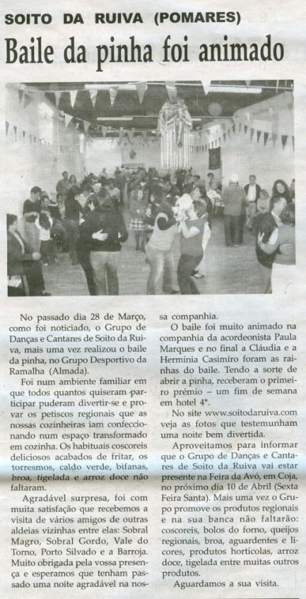 Notícia publicada na Comarca de Arganil, em 8 de Abril de 2009