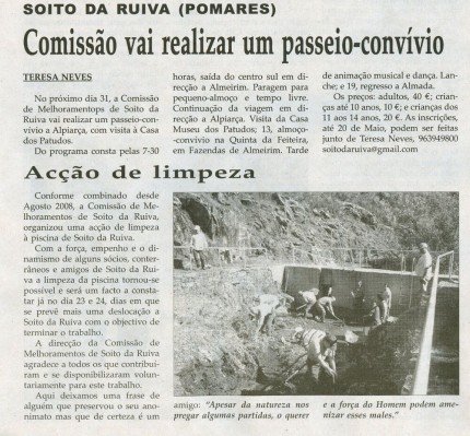 Notícia publicada na Comarca de Arganil, em 13 de Maio de 2009