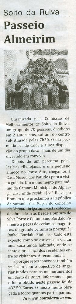 Notícia publicada no Jornal de Arganil, em 4 de Junho de 2009