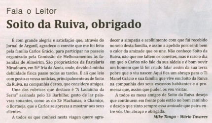 Notícia publicada no Jornal de Arganil, em 15 de Junho de 2009