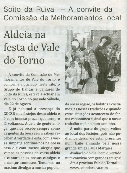 Notícia publicada no Jornal de Arganil, em 27 de Agosto de 2009