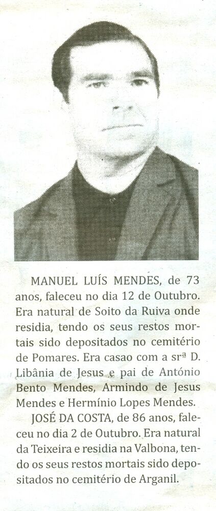 Notícia publicada no Jornal de Arganil, em 15 de Outubro de 2009