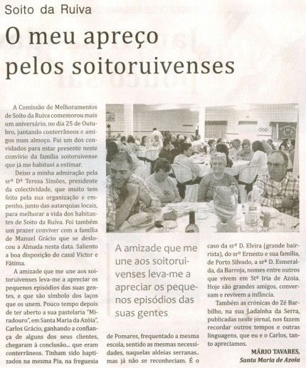 Notícia publicada no Jornal de Arganil, em 19 de Novembro de 2009