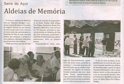 Notícia publicada no Jornal de Arganil, em 10 de Junho de 2010