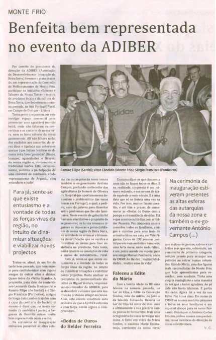 Notícia publicada no Jornal de Arganil, em 3 de Junho de 2010